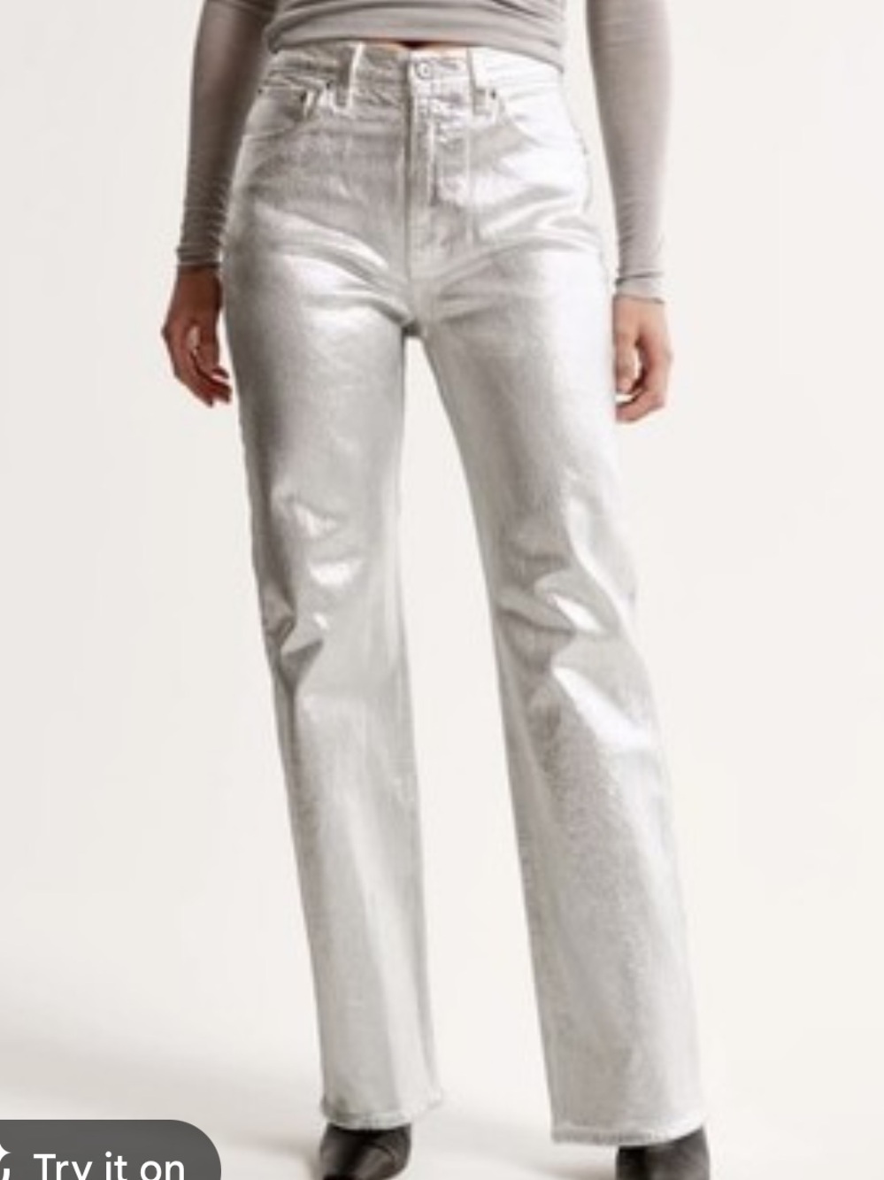 Abercrombie & Fitch Metallic Silver 90s high rise metallic Jeans NWT